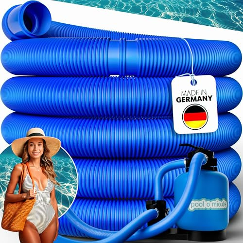 poolomio® Poolslang Ø 32 mm för poolpumpar, högkvalitativ vattenslang flexibel, UV och klorvattenbeständig poolslang, pumpslang, poolslangar från Europa, blå, längd 9,9 m