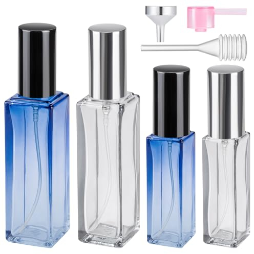MELLIEX 4 Stück Glas Parfüm Abfüller Klare Leer Parfümzerstäuber Nachfüllbar Tragbare Sprühflasche mit Feinem Nebel für Tägliche Geschäftsreisen, 10ml/20ml
