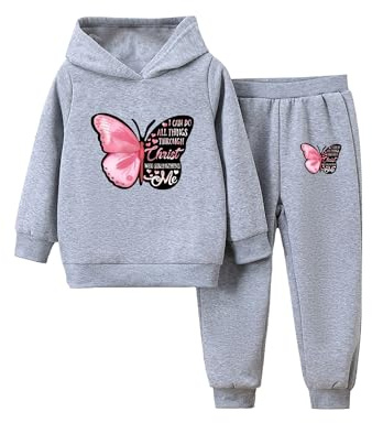 Doomiva Ensemble Jogging Enfant Fille Survêtement Sweat à Capuche avec Pantalon de Sport Tenue de Running Gris 3-4 ans