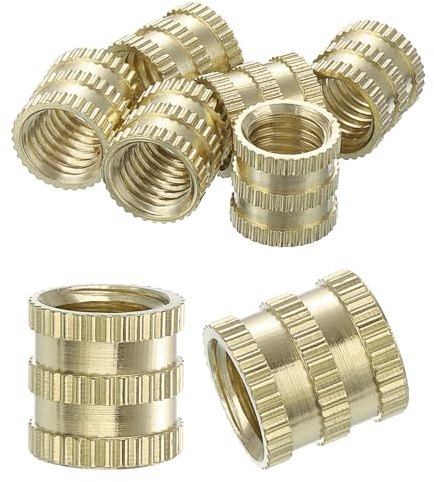 QUARKZMAN Spårinsatsmuttrar, 8 st M8 x 10 mm(L) x 10 mm (OD) hona gängade insatser mässingsmuttrar tryck gänginsatsmuttrar infoga termoset mässing
