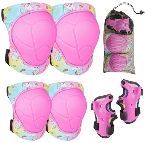 MHJY Knee Pads for Kids Elbow Pads Set 6pcs Protection Gear Kit Adjustable Girls Wrist Guard for Skateboard Bike Cycling Scooter Riding Roller Skating Sports Todder Boys 3-8 Years