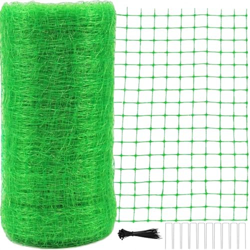 LATERN 2,1m x 30,5m Rete Anti-Uccelli in Plastica, Rete per Piante da Giardino Rete di Protezione per Frutto Alberi Verdure Fiori Piante Vigneti Recinzione - con 50 Fascette + 10 Picchetti a U (Verde)