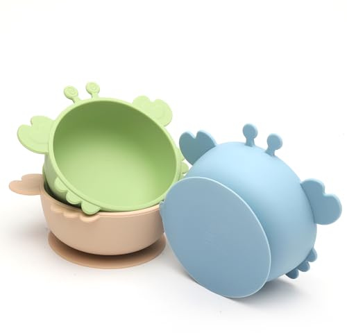 VOSSOT 3-pack babyskålar med sugkopp, silikon, halkfri, läckagesäker, BPA-fri silikon