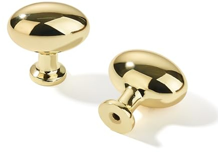 khtumeware 10 Pack 1-3/8 inch(35mm) Polished Brass Cabinet Knobs Dresser Knobs Oval Drawer Knobs Kitchen Cabinet Hardware Egg Knobs for Dresser Drawers