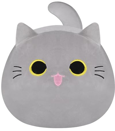 AUTOKAKUM Cat Plush Toy 12'' Gray Cat Plushies Pillow Cute Cat Stuffed Animal Toys 3D Cat Plush for Kids Boys Girls Soft Plush Doll Birthday (Gray Cat)