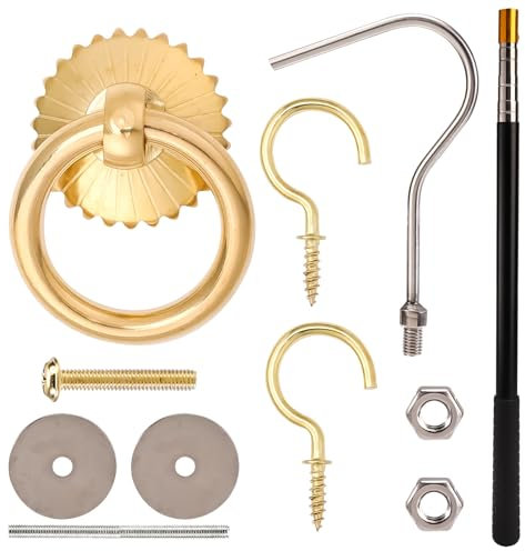 Kit de Sistema de Extracción de Escalera de Ático, Sistema de Extracción de Escalera de Ático Barra de Telescópica Hasta 150cm con Ganchos y Tornillos para Escalera de Ático Accesorios