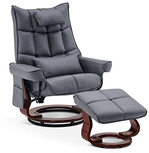 M MCombo Poltrona relax con sgabello, sedia per TV girevole con funzione reclinabile, moderna per soggiorno, 9076 (microfibra, grigio)
