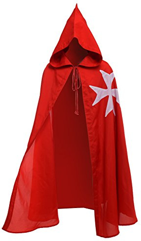 BLESSUME medeltida templar riddare kappa sjukhus rock med huva (röd)