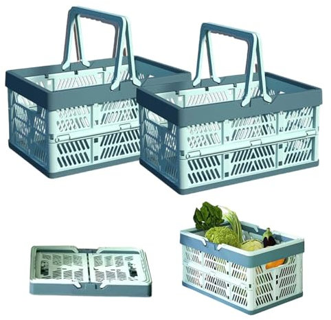 2 pièces Caisse Rangement Pliables avec Poignée, Boîtes de Rangement Pliables Boîtes, Pliantes en Plastique pour Cuisine, pour le rangement à la maison, les collations, le camping, la salle de bain