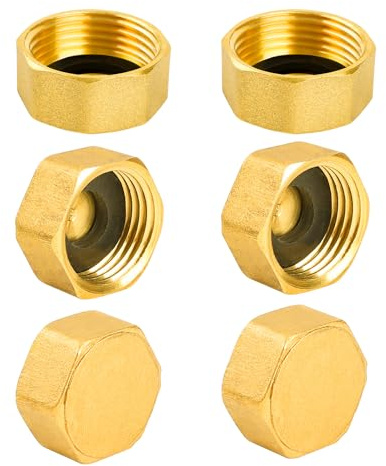 YEAUPE PRO Bouchon pour tuyau en laiton, 6 pièces G3/4(Ø 24mm) femelle avec joint, bouchons pour tuyaux hexagonaux en laiton, raccords hydrauliques hexagonaux pour machine à laver, vanne de radiateur