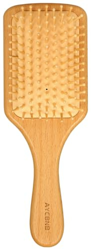 Hair Brush Natural Wood Bristles with Round Tips for Thick Curly Thin Long Short Wet or Dry Hair, Adds Shine and Makes Hair Smooth, Best Paddle Hairbrush for Men Women Kids