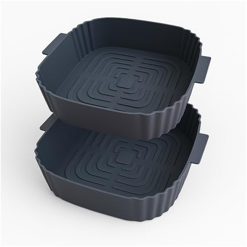 GUEPPOX Molde Silicona Freidora de Aire 5-7L, 2 Piezas de 20cm, Bandeja Recipiente Air Fryer, Reutilizable, Antiadherente, Apto para Horno, Fácil de Limpiar, Evita Suciedad, Moldes Silicona Air Fryer
