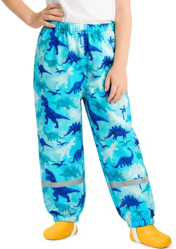 FILOWA Impermeable Pantalón Niños Pantalones de Lluvia Azul Dinosaurio Ligeros Pantalon de Agua con Tiras Reflectantes sin Forro Peto de Lluvia Exterior Ciclismo Escuela para Infantil 3-4 años