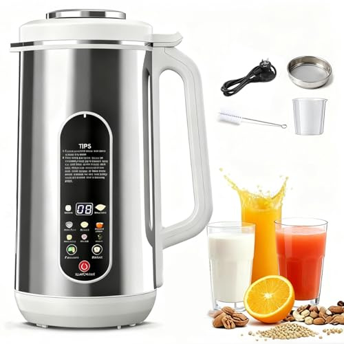 8 in 1 Nut Milk Maker Machine, 42oz Stainless Steel Automatic Soy Milk Maker with Delay Start & Keep Warm & Boil Water & Low Noise & Self-Clean, Milk Blender for Almond, Oat, Juice, Coconut