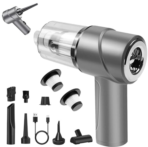 TENGWUDZ Handstaubsauger Akku Kabellos 12000PA 4 in 1 Mini Autostaubsauger mit 2 Waschbar HEPA-Filter Für den Auto, Haus, Küche, Aufladbar Tragbar Leicht Akkustaubsauger Silber