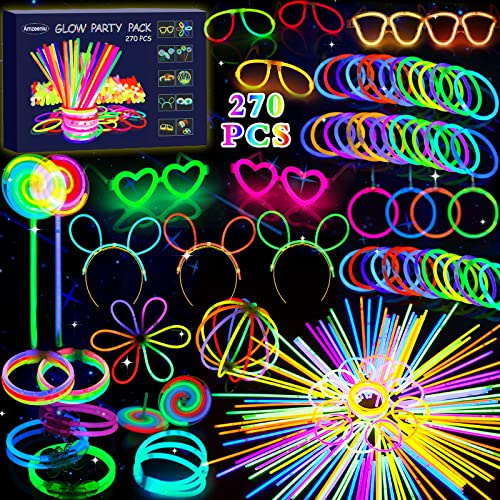 Vleuexe 270PCS Pulseras Luminosas Fluorescentes,Glow Stick barras luminosas para niños Adultos,Pulseras Neon Decoracion Fiestas Bodas Navidad Fiestas Disfraces en la Oscuridad Carnaval Festividad