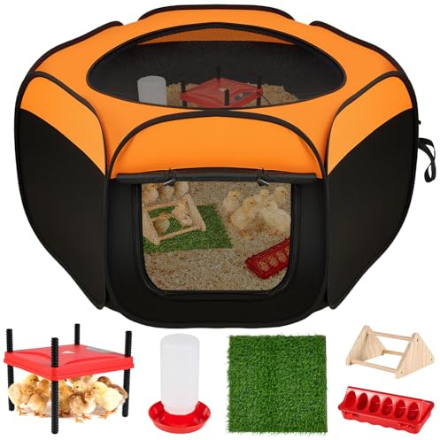 Brooder Box for Chicks Starter Kit, Dual Doors Chicken Brooder Playpen | Includes Chick Heating Plate, Nesting Pad, Feeder, and Waterer for Chicks, Ducklings, and Quail, Holds Up to 15 Chicks