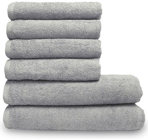 Lanudo Pure Line Handtuch-Set 6 teilig, 2 Duschtücher 70 x 140 cm & 4 Handtücher 50 x 100 cm, Silber