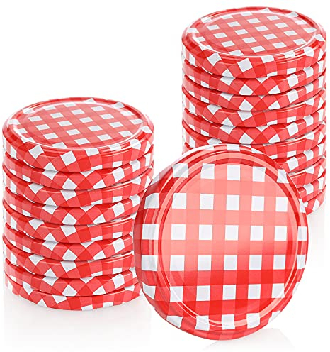 com-four® 20x Ersatzdeckel für Marmeladengläser - rot/weiß karierte Schraubdeckel für Sturzgläser und Einmachgläser - TO 82 mm (0020 Stück - TO 82 mm rot/weiß kariert)