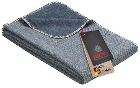 Ibena Wolldecke Lausanne 140x200 cm – Baumwolldecke blau aus Biobaumwolle, Sommerdecke angenehm weich und leicht, Made in Germany