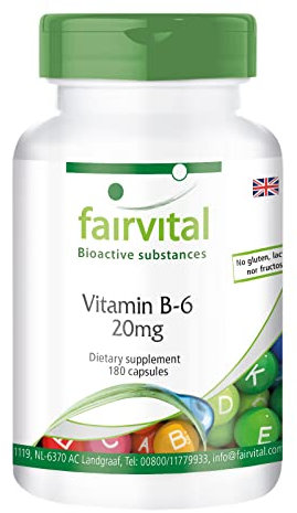 Fairvital | Vitamina B6 Cápsulas 20mg - para 6 MESES - VEGANO - 180 Cápsulas - Calidad Alemana