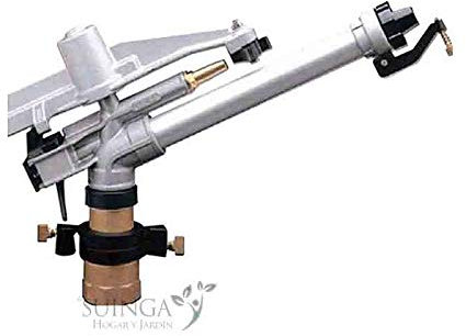 Suinga CANNONE DI IRRIGAZIONE DUPLEX 2. Angolo di irrigazione REGOLABILE. Portata da 20 a 43 metri. Pressione di lavoro da 1,5 a 5 bar. Connessione da 2 femmina, grigio