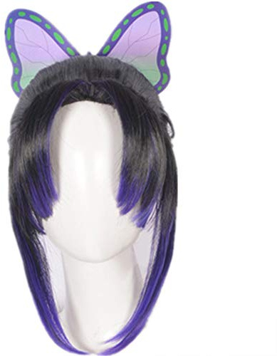 OSIAS Perruque Cosplay, Perruque Demon Slaye, Un Filet à Cheveux Gratuit, Pour Halloween, Fête, Carnaval, Vie Nocturne, Concerts, Mariages, Cadeau D'anniversaire (Kochou Shinobu)