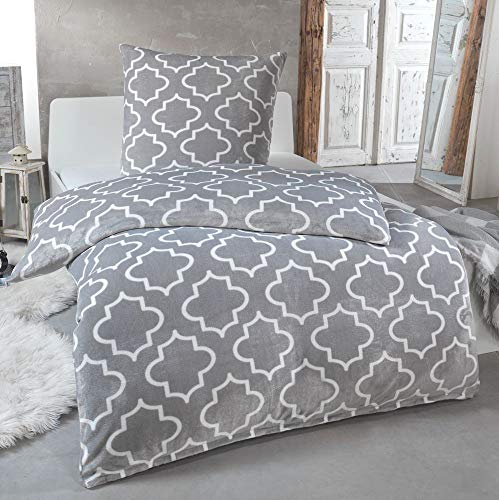 MALIKA® Kuschelige Winter Plüsch Bettwäsche Cashmere-Touch Coral Fleece mit Kissenbezug 80x80 wärmer als Biber oder Flanell, Größe:155x220 + 80x80, Design - Motiv:Design 4