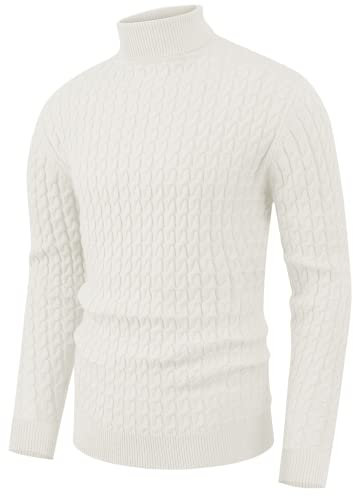 Hisir Rollkragenpullover Herren Klassischer Pullover Herren Warmer Winter Slim Fit Strickpullover Pulli Männer Bequem Weich Strick-Pulli für Männer mit Rollkragen (Weiß, M)