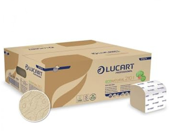 Lucart Professional, EcoNatural 210I, Papel Higiénico Interplegado en Fiberpack, Ideal para Baños Públicos y Oficinas, 210 piezas por paquete, 10x21 cm, 40 paquetes