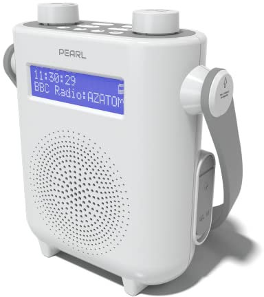 DAB/DAB+ & FM Digital Shower Radio | Bluetooth | IPX5 Waterproof Technology | Rechargeable Battery | Perfect for Home, Bathroom or Outdoors | AZATOM Pearl (White)