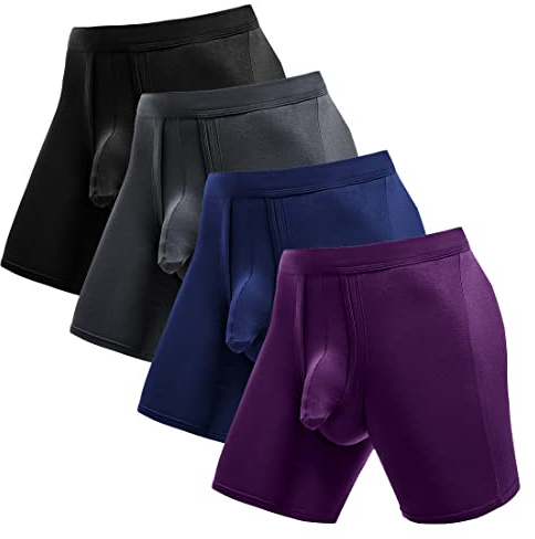 Ouruikia Men's Underwear Boxer Briefs Anti-Chafing Long Leg Mens Boxer Briefs Tagless Boxer Briefs Separate Pouch Medium 4 Pack