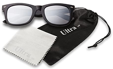 Ultra Kids Sunglasses UV400 Protection - Classic Retro Style for Boys & Girls, Ages 3-10, Lightweight Durable Shades - Black with Silver Lenses