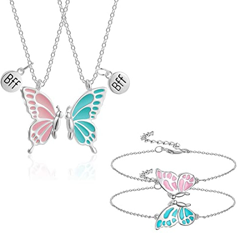 XPEX 2 Collane dell'Amicizia Set per Donne Ragazze BFF con Ciondolo e 2 Braccialetti, Gioielli Farfalla Personalizzati, Regali per Amici