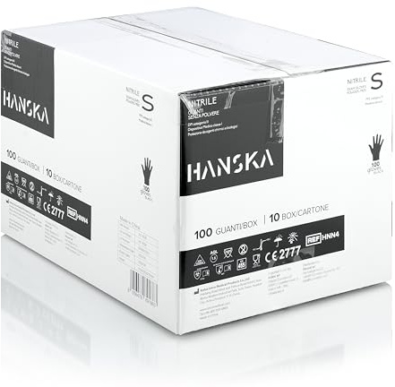 HANSKA Guantes desechables de nitrilo negros – Sin polvo – Desechar– Ambidextros – No estériles – Base de goma – Apto para ámbitos médicos, manipulación de alimentos (1000, S)