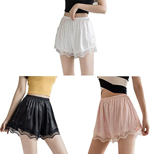 Lot de 2/3 culottes françaises en satin - Boxer de sécurité large - Lingerie dentelle - Culotte sécurité bordure dentelle - Short ample robe