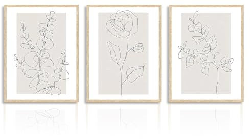 Dazzlewall 3Pcs Abstract Botanical Wall Art Poster Minimalist Flower Line Wall Art Prints for Bedroom Living Room Decor 12x16 in Unframed