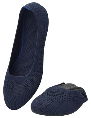 Puxowe Ballerine Femme Rond Tricot Pointe Chaussures Plates Confort Cale Bas Slip on Walking Robe Chaussures pour Femmes Doux