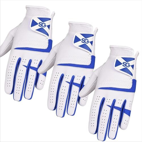 Sports Gear Ltd Confezione da 3 guanti da golf da uomo in pelle Cabretta, per tutte le condizioni atmosferiche, impugnatura morbida, traspirante e confortevole, golfista destro e mancino - Scotland Le