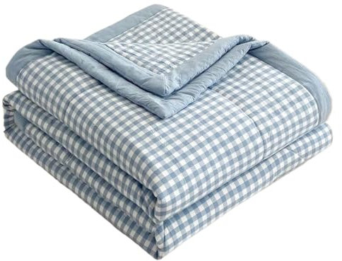 ﻿Sommer/Frühling Tagesdecke Bettüberwurf Baumwolle Blau Grün 220x240Cm, Steppdecke Patchwork Wendedesign Kariert, Beige Bedspreads Bettdecke Doppelbett Unterfüttert Und Gesteppt Stepp Decke ( Color :