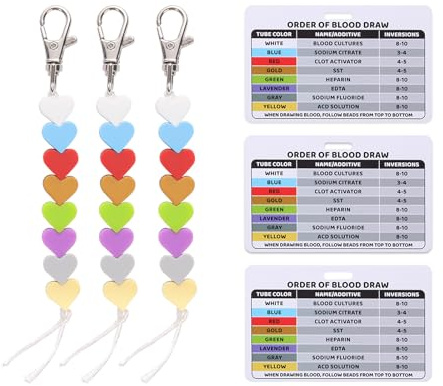 3pcs Order of Blood Draw Beads and 3pcs Reference Cards, Order of Blood Draw Badge Card Badge Reel Phlebotomy Essentials for Nurse Student Practitioner Grad Gift Nursing School Supplies