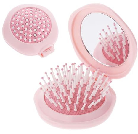 BelleVive Reise-Haarbürste, Mini-Haarbürste für die Handtasche, kleiner Spiegel mit Mini-Haarbürsten-Set, faltbare Haarbürste für Mädchen und Frauen, faltbarer Haarkamm mit Spiegel (Rosa)