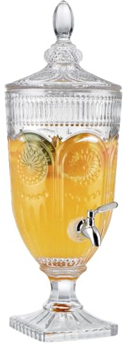 BIMUYI 3L Glass Drinks Dispenser, Embossed Beverage Dispenser with 304 Stainless Steel Tap, Cocktail Dispesner Jar for Party, Wedding, Catering, Buffet, Bar