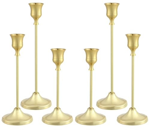Tunyet Candlestick Holders 6PCS, Metal Taper Candle Holder, Gold Candle Holders for Pillar Candles, Candle Holder for Wedding Fireplace Mantel Housewarming Gift