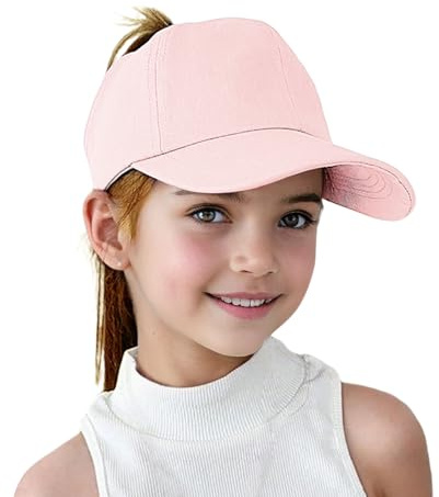 Jastore Kids Baseball Hat Visor Little Girl Sun Protection Hat Ponytail Hole Sun Hat Beach Sun Hat for Children(Pink)