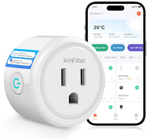 KimFilter WiFi Smart Plug, Wireless Plugs Outlet Compatible with Alexa & Google Voice Assistant, App Controlled Outlet with Timer Function, 2.4GHz Only Wi-Fi Smart Socket, Smart Plug Timer for Home
