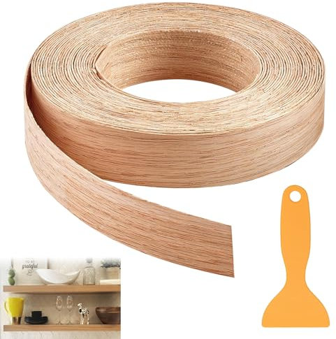 Red Oak Wood Iron-On Edging,Edging Strip,Edging Tape 15m,Wood Trim Pre-Glued Hot Melt Adhesive,Kitchen Worktop Edging Strip for Desk Wardrobe Cabinet Door Frame Furniture Restoration,and DIY Projects