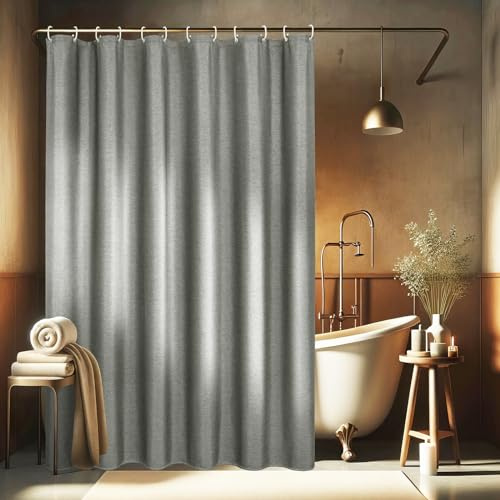 EurCross Leinen Texturiert Duschvorhang 200x200 Breite Wasserdicht Duschvorhänge, Grau Hotel Luxus Schwerer Textil Badvorhang, Anti-Schimmel Waschbar Polyester Bad Vorhang mit 14 Ringen