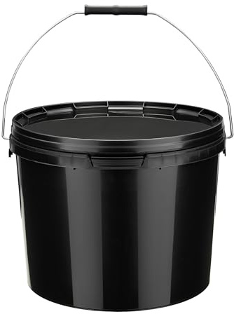 Garronda Secchio di plastica con Coperchio 10 L per la conservazione di Prodotti Alimentari e chimici Contenitore Plastica con Coperchio GD-0115 Nero 10 Pezzi