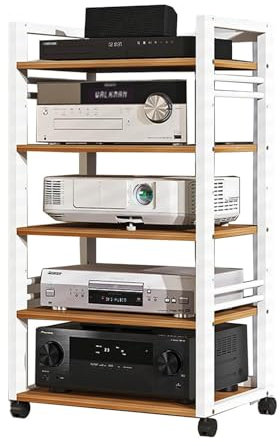 5-vånings ljudrack Tower, Stereo Audio Rack Stand, Rörligt Audio Component Rack, for skivspelare DVD Corner Entertainment Center(White)